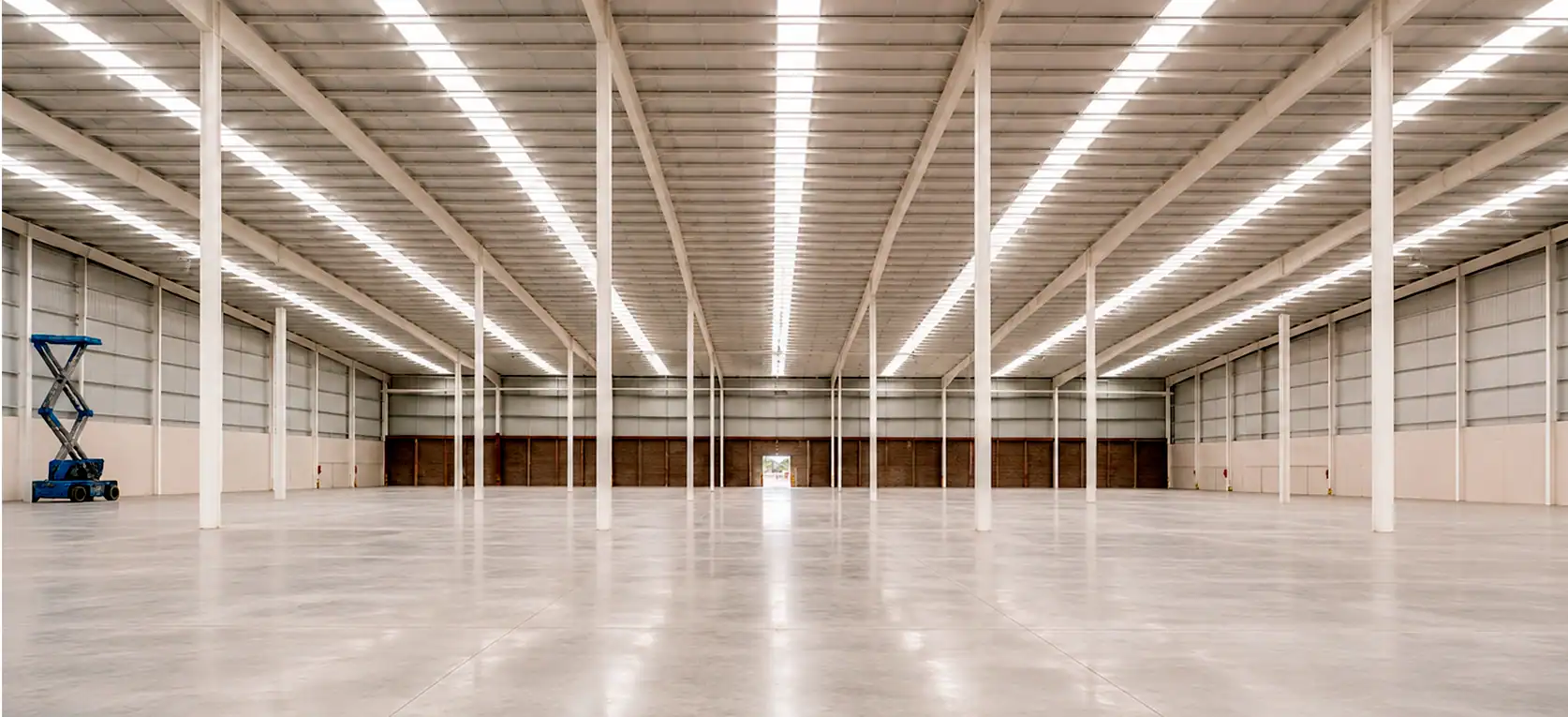 Interior de nave industrial con muros de block y techo de lámina en Doña Rosa